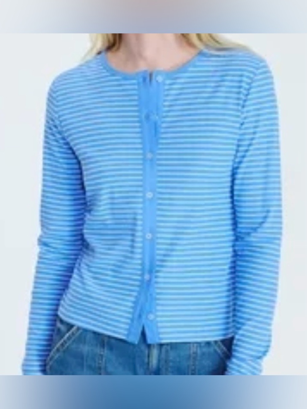 Light Blue Striped Long Sleeve Button-Front Tee